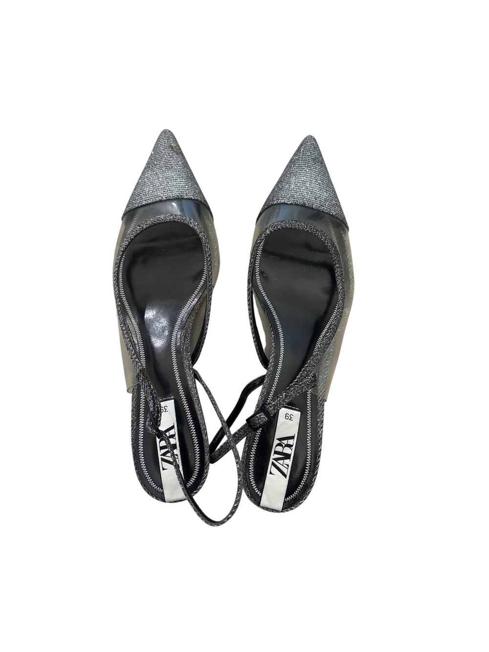 Zara Silver Metallic Kitten Heel Sandals - Size: 8 1/2  or 9  (EU 39) Pre-Owned